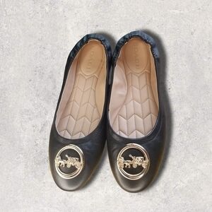 Coach Flats Black With Gold Coach Decoration Size 7.5